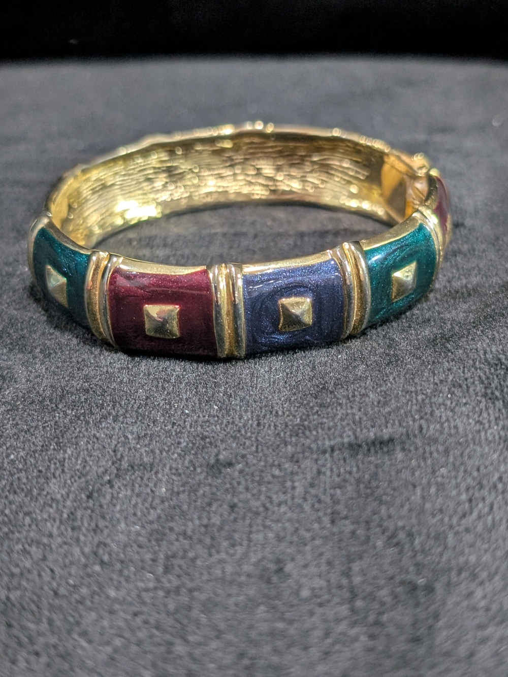 Gold-Tone Multicolor Enamel Bangle Bracelet - Red, Blue, Green